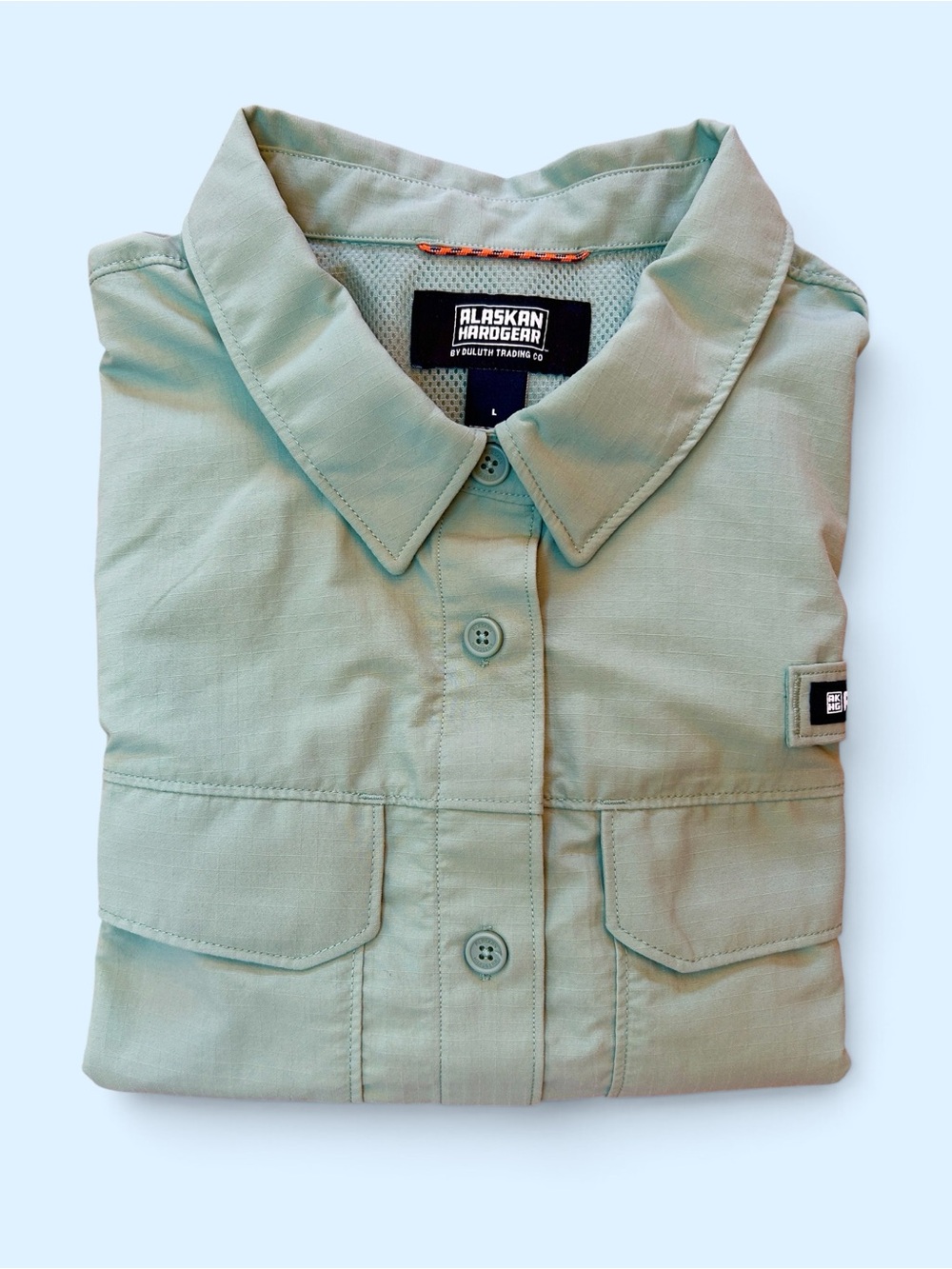 Duluth Alaskan Hardgear Size L Sage Green Crooked River Performance Shirt